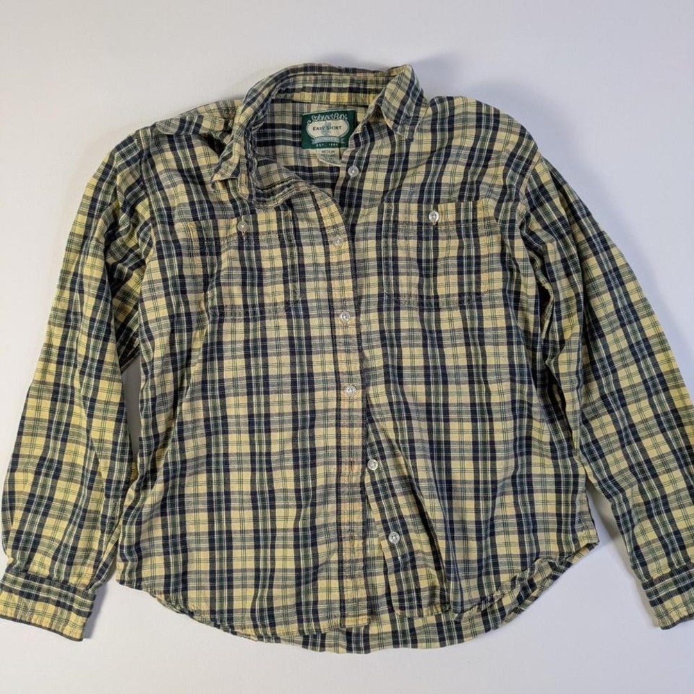 Vtg Plaid Button Down Top Yellow Green M Granola Girl Cotton